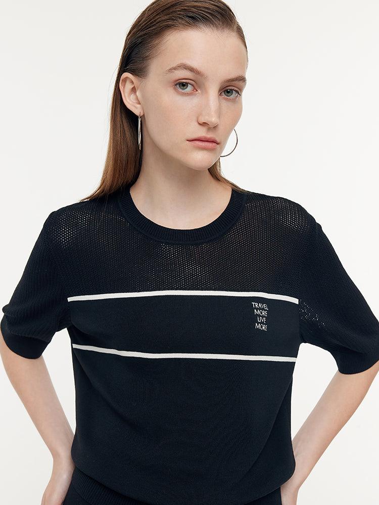 Contrast Stitch Knit Top And Skirt Two-Piece Set Product Image