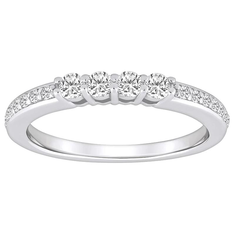 Alyson Layne 14k Gold 3/8 Carat T.W. Diamond 4-Stone & Pave Band Wedding Ring, Womens 14k White Gold Product Image