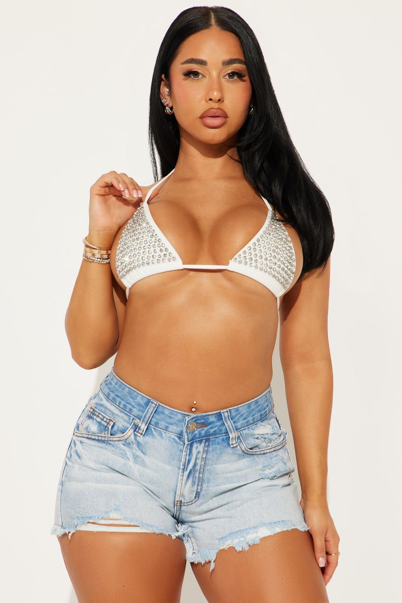 Terri Rhinestone Bra Top - White Product Image