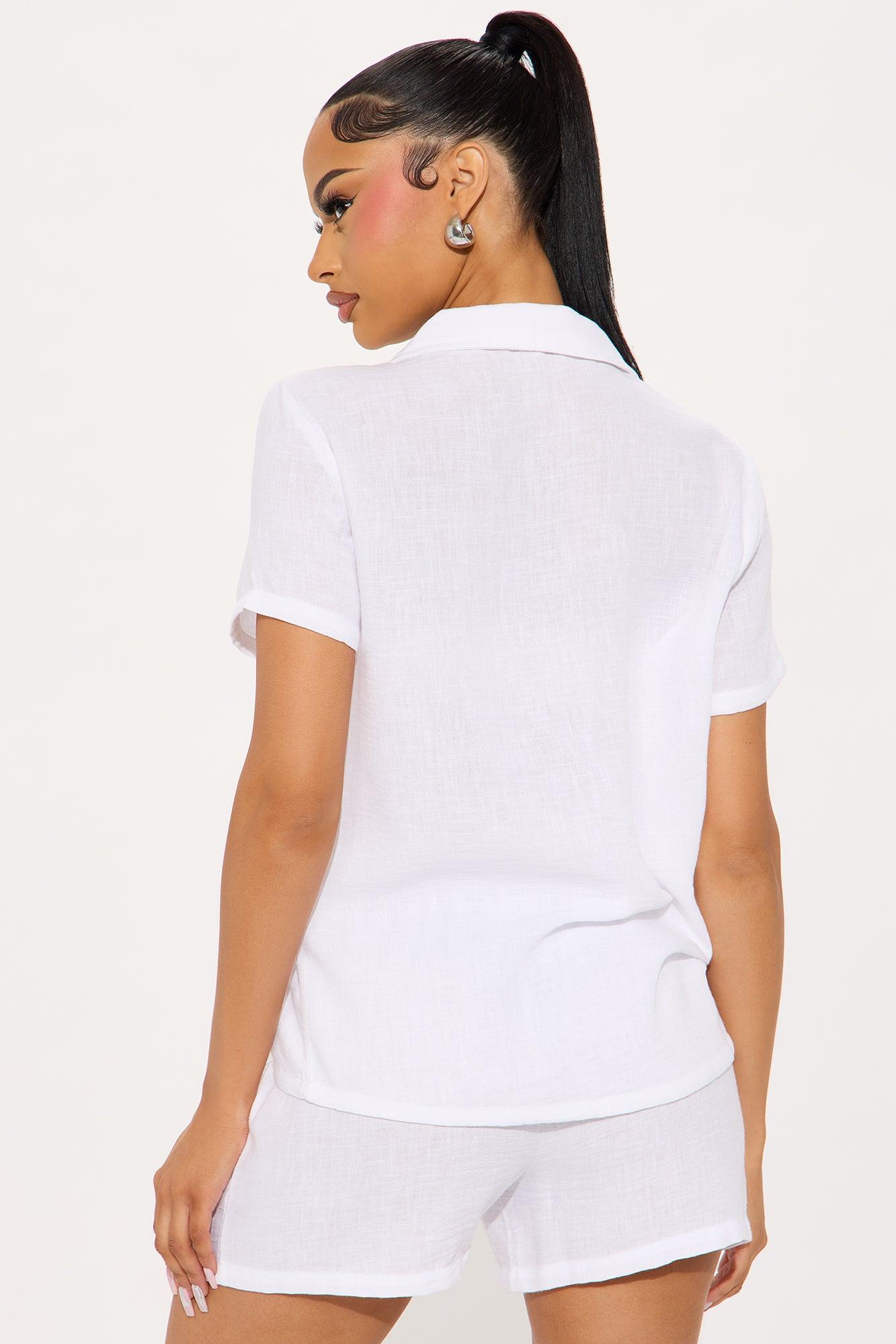 Keep It Simple Gauze Cover Up Shorts Set - White Product Image