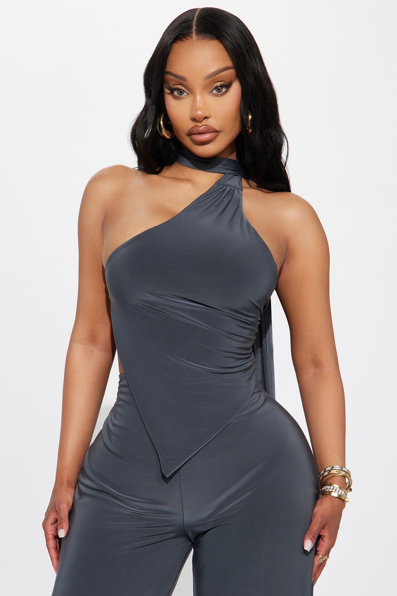 Paulina Backless Wide Leg Pant Set - Charcoal Female Product Image