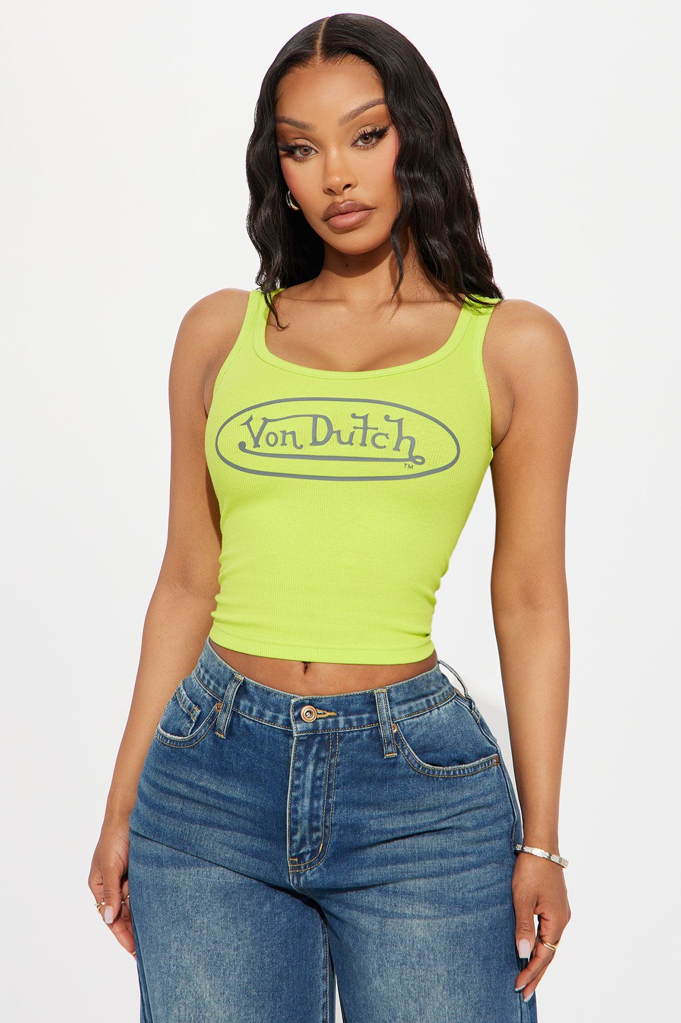 Von Dutch Ribbed Tank Top - Lime Product Image