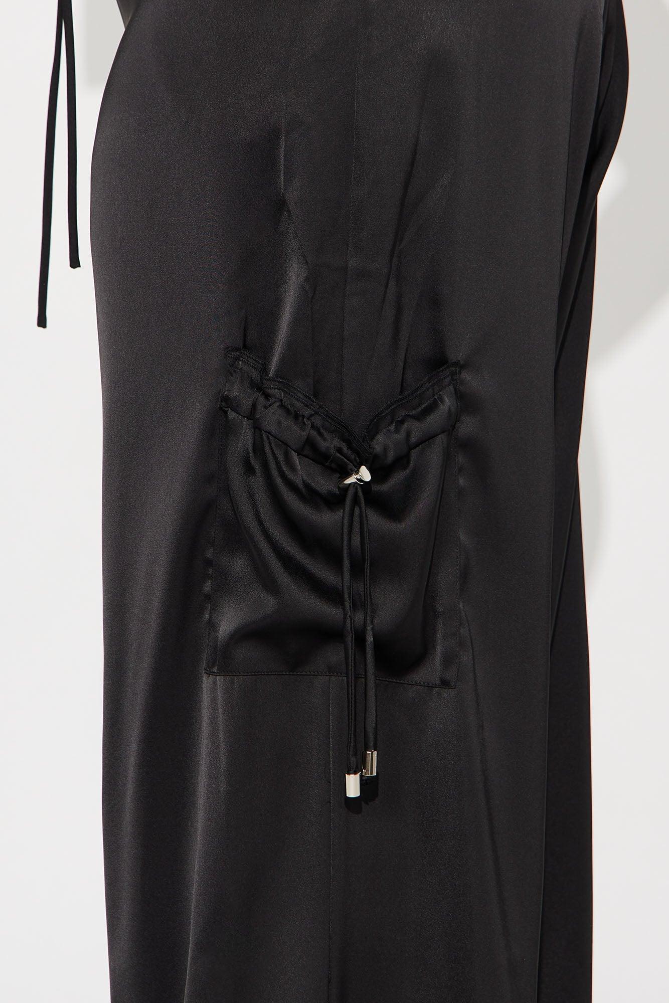Brielle Satin Wide Leg Cargo Pant 33″ - Black Female Product Image