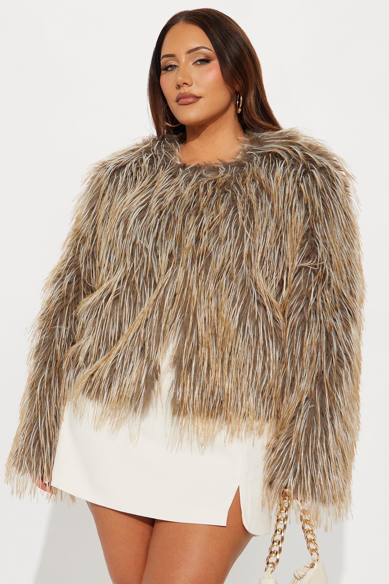 Wild Lux Faux Fur Coat - Tan/Multi Female Product Image
