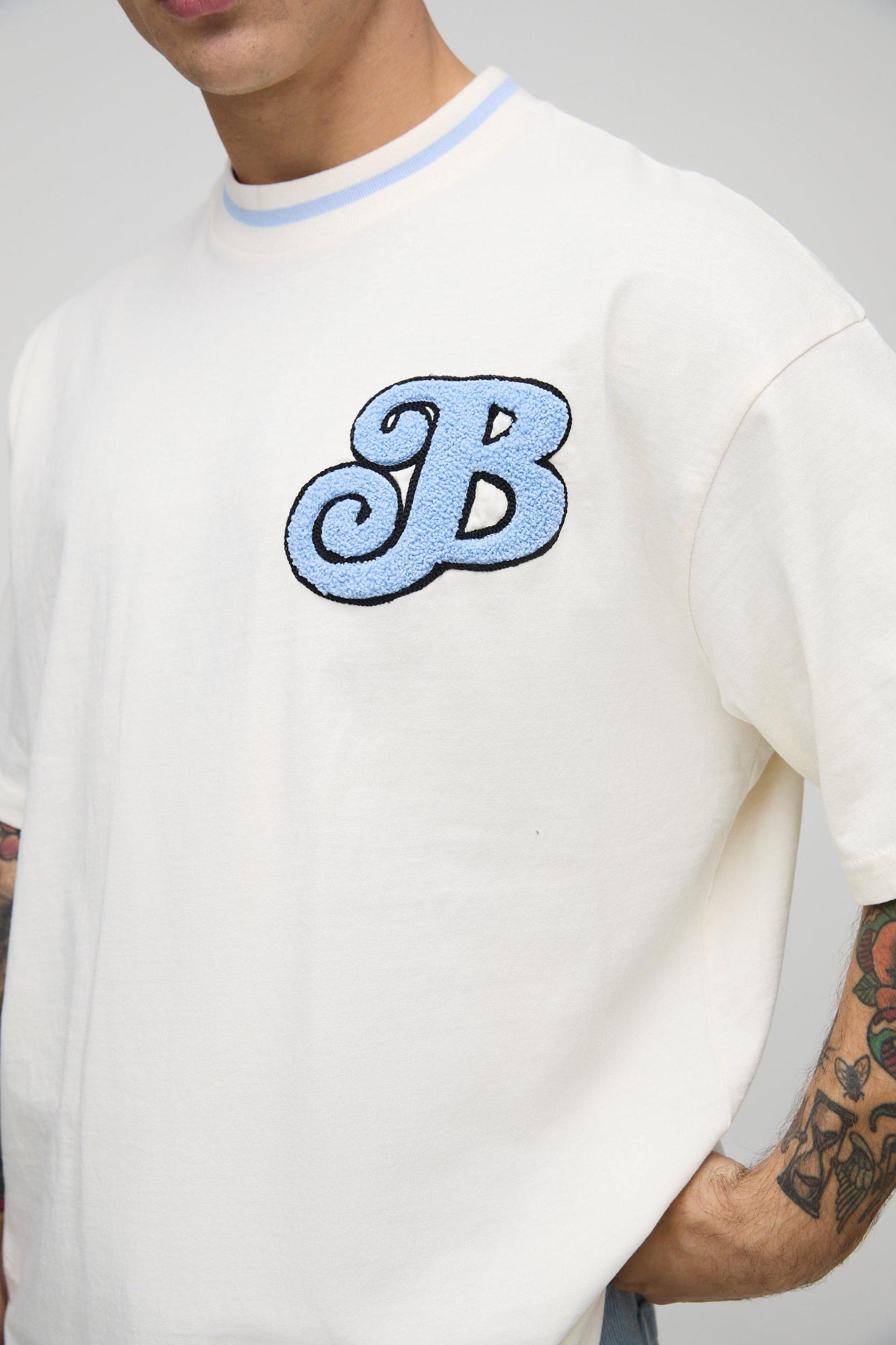 Oversized Varsity Embroidered T-Shirt | boohooMAN USA Product Image
