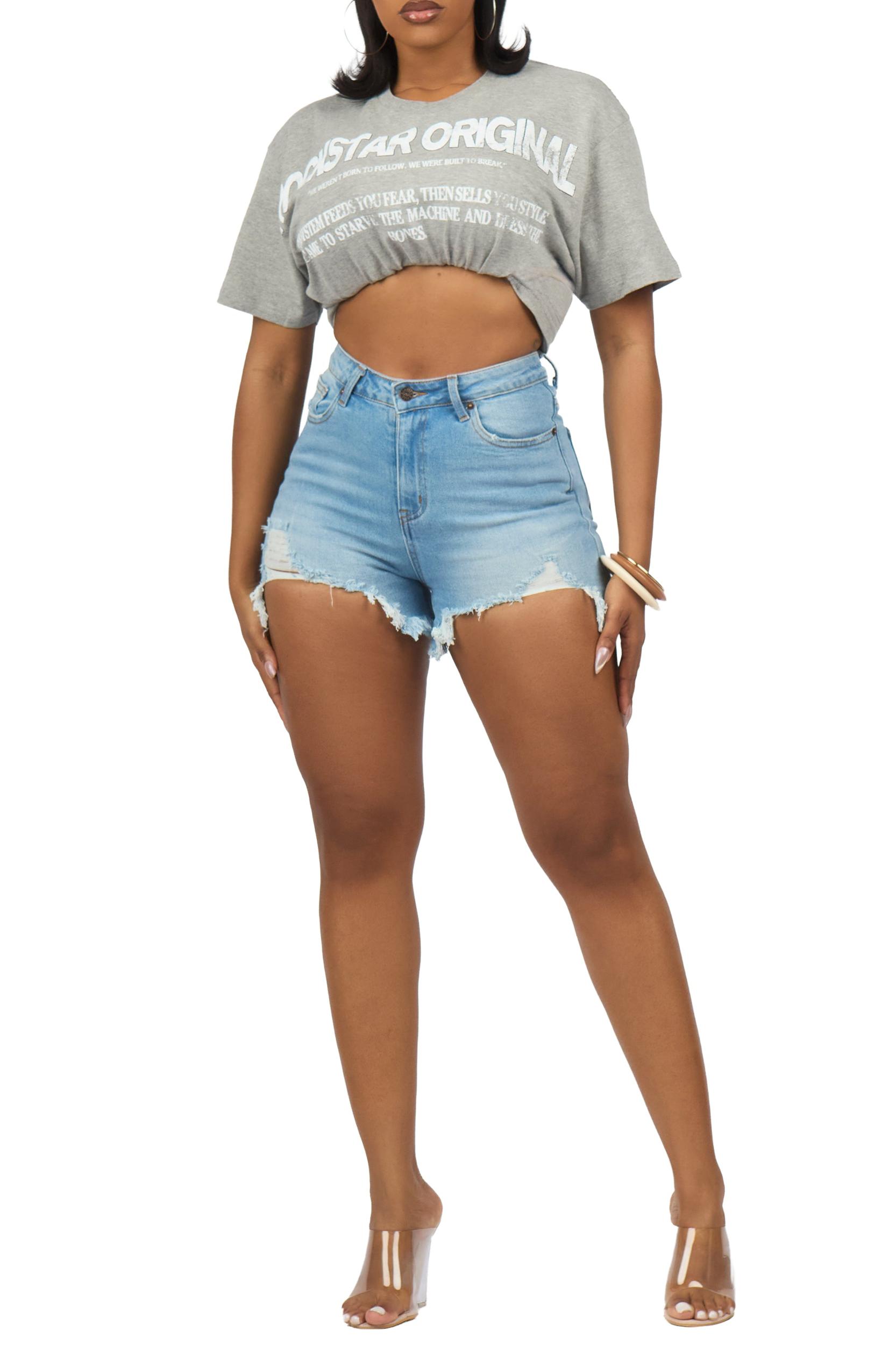 Meyatta Med. Wash Distressed Denim Short Female Product Image
