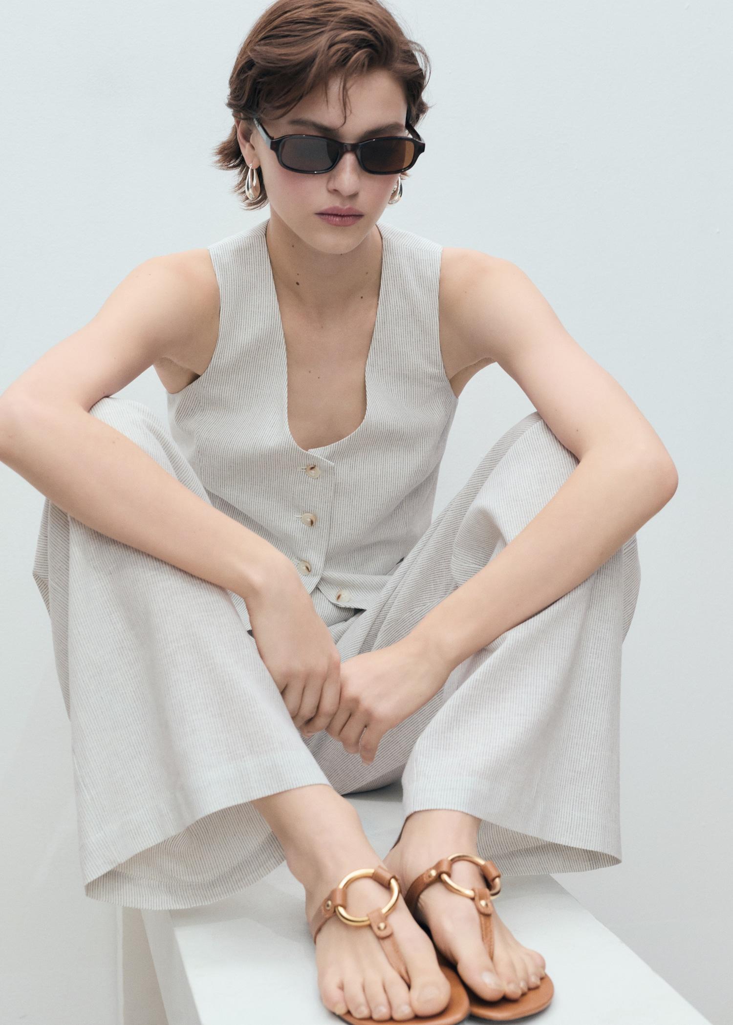 Straight-fit linen-blend suit pants - Women | MANGO USA Product Image