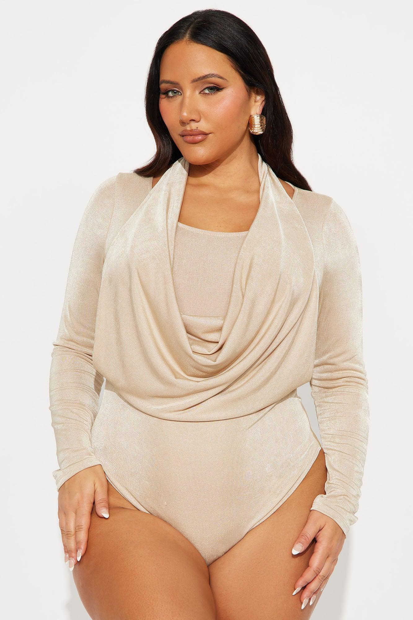 Deanna Drape Slinky  Bodysuit - Tan Female Product Image