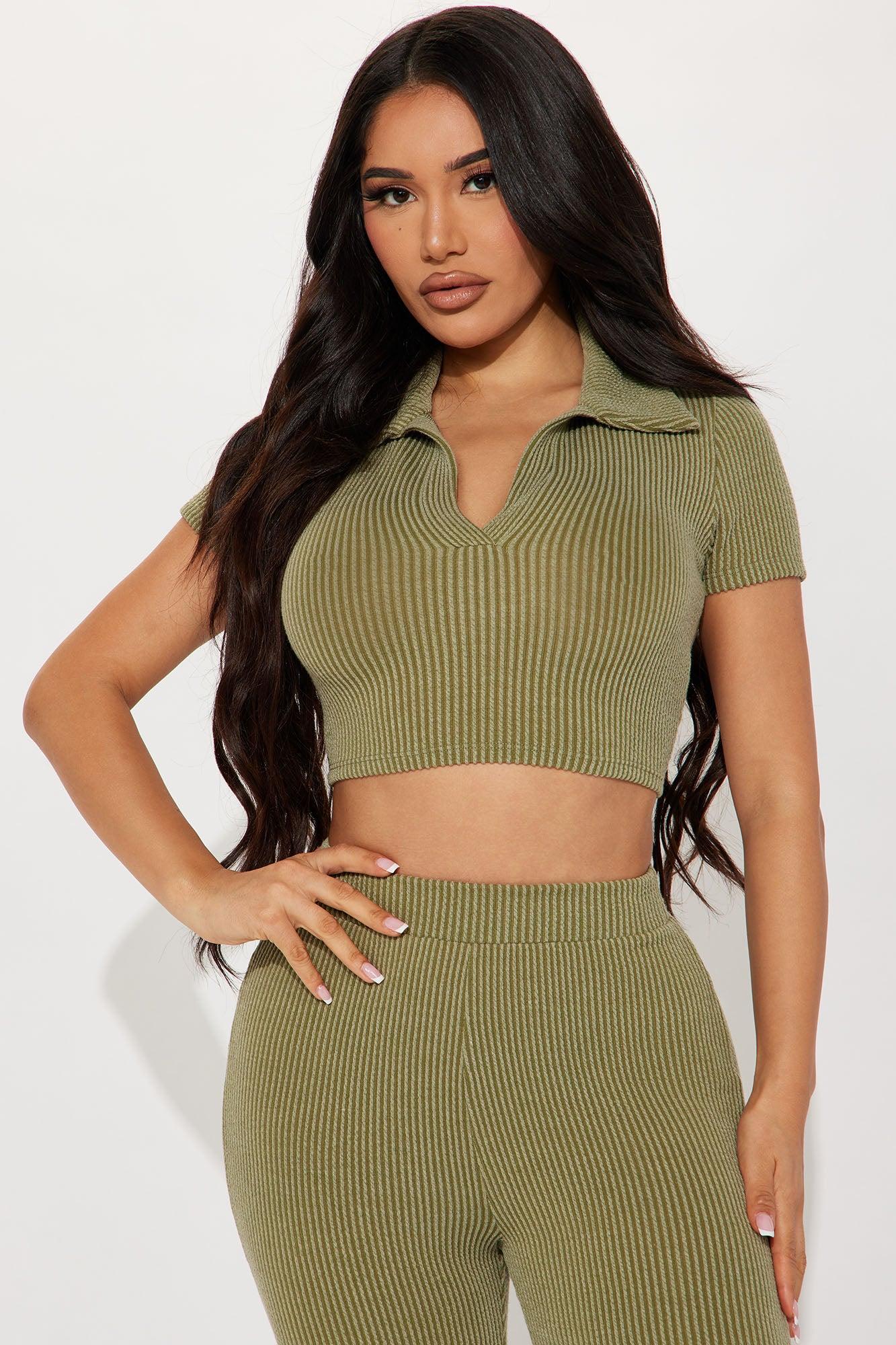 Josie Ribbed Pant Set - Olive Product Image