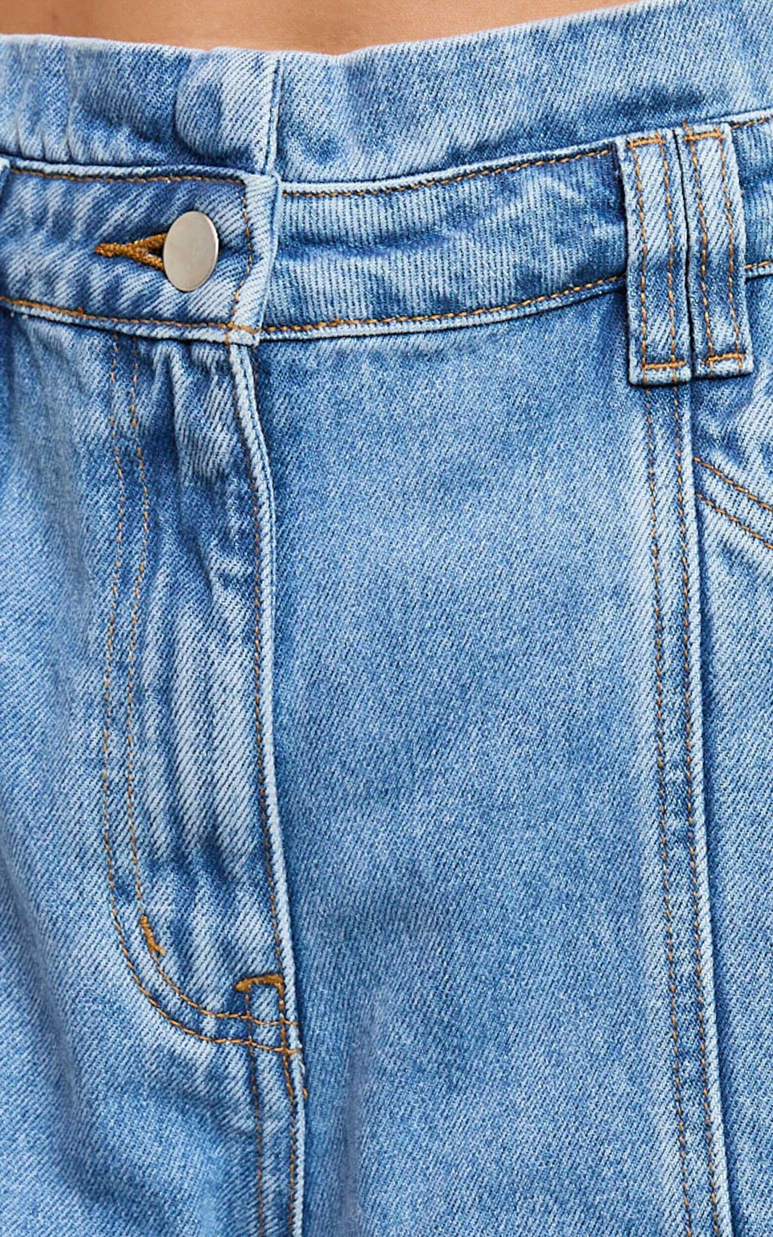 Kayla Shorts - High Waisted A Line Denim Shorts in Mid Blue Wash Product Image