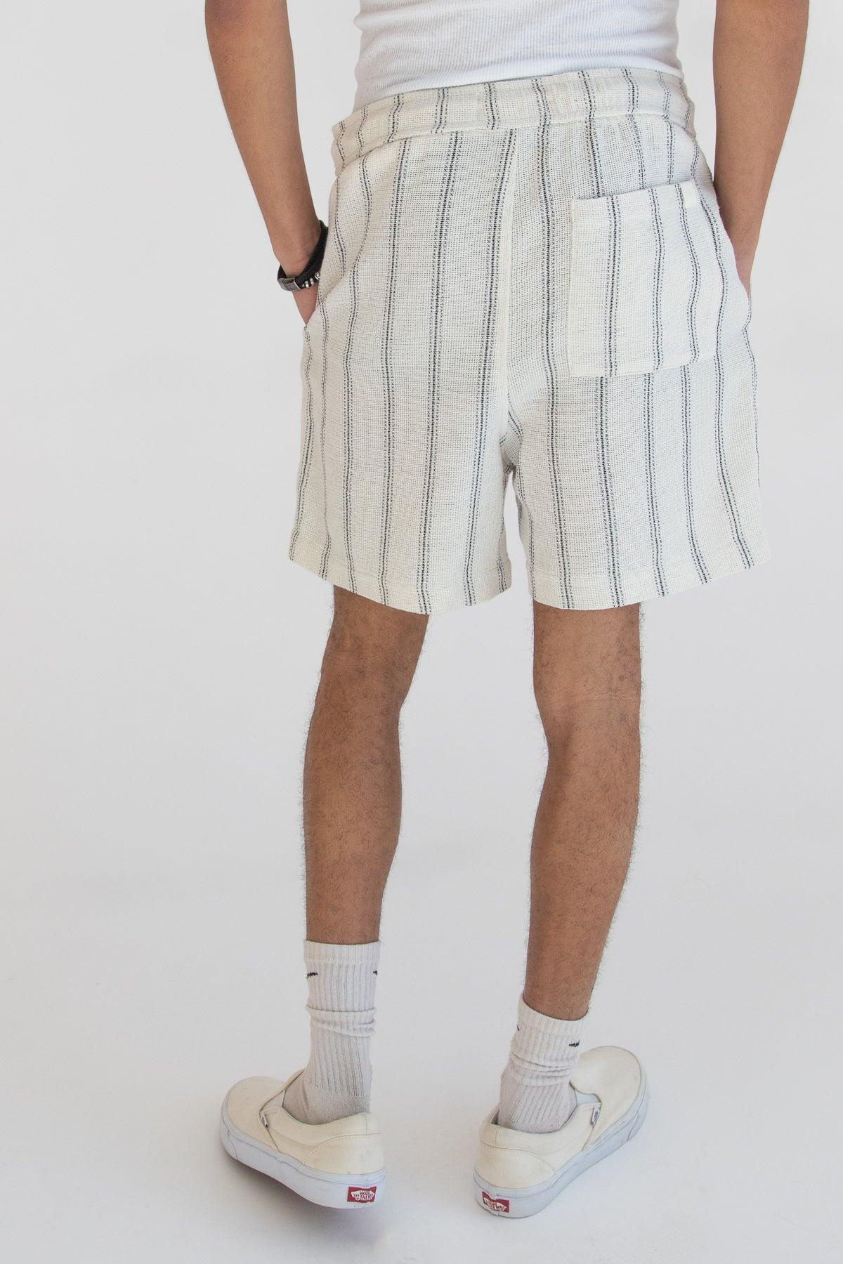 Black Striped Textured Woven Shorts Product Image