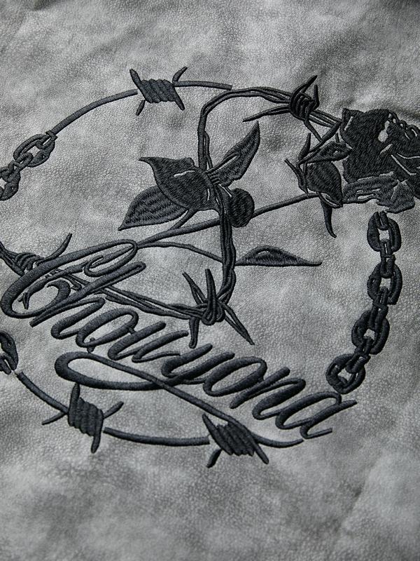 Men's Tie Dye Embroidery Leather Splice Jacket Product Image