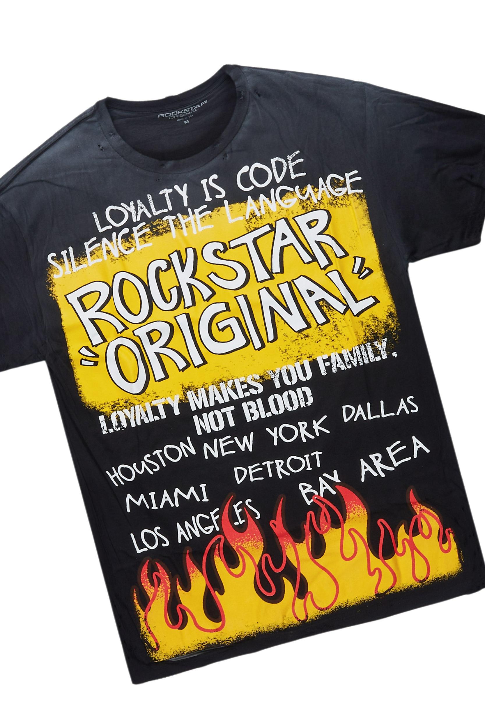 Beno Black/Yellow T-Shirt/Denim Short Set Male Product Image