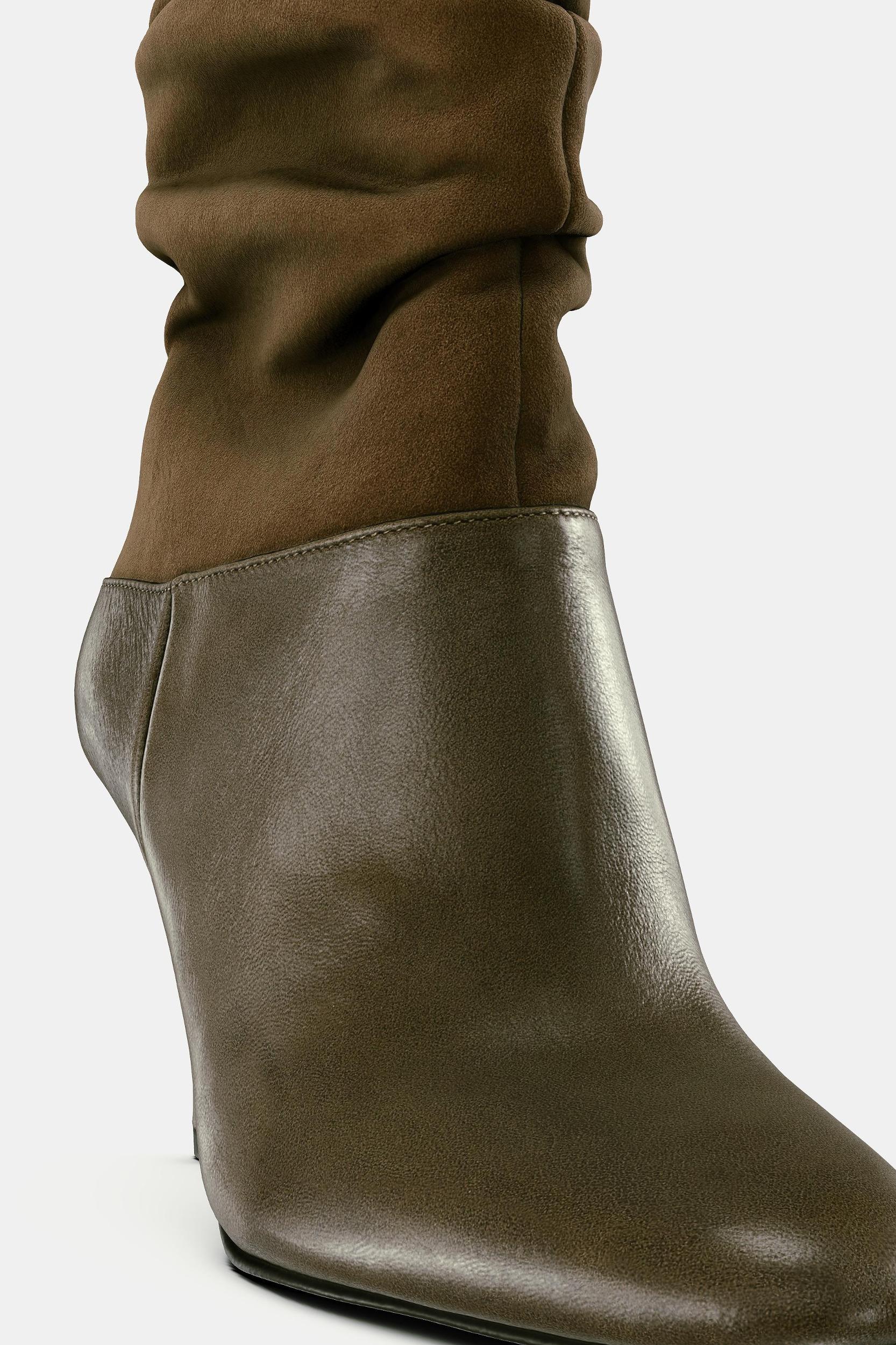 CRINKLED EFFECT LEATHER ANKLE BOOTS Product Image