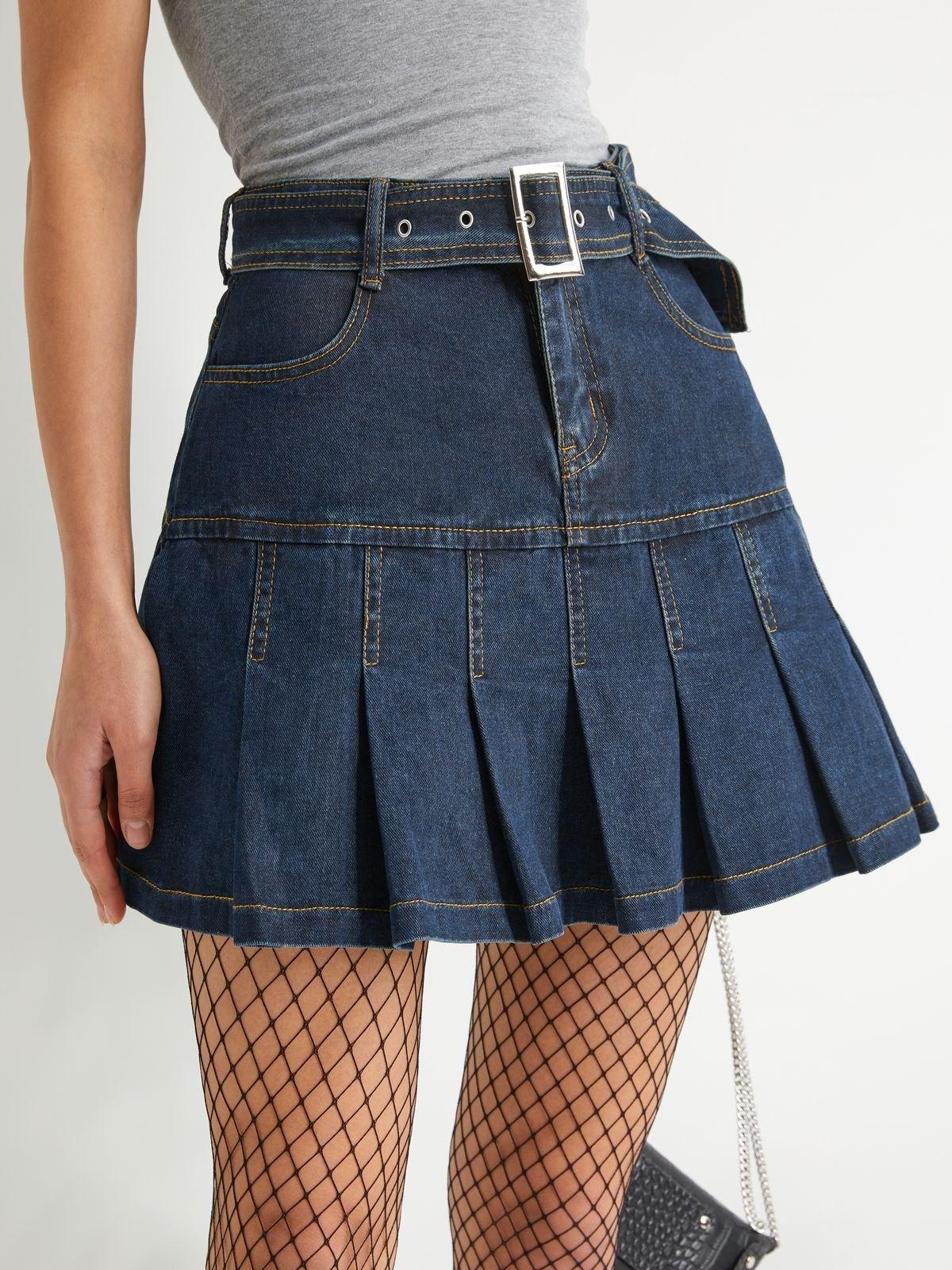 Buckle Belted Pleated Mini Skirt Product Image