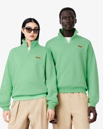 Loose Fit Zip Neck Badge Accent Sweatshirt Product Image