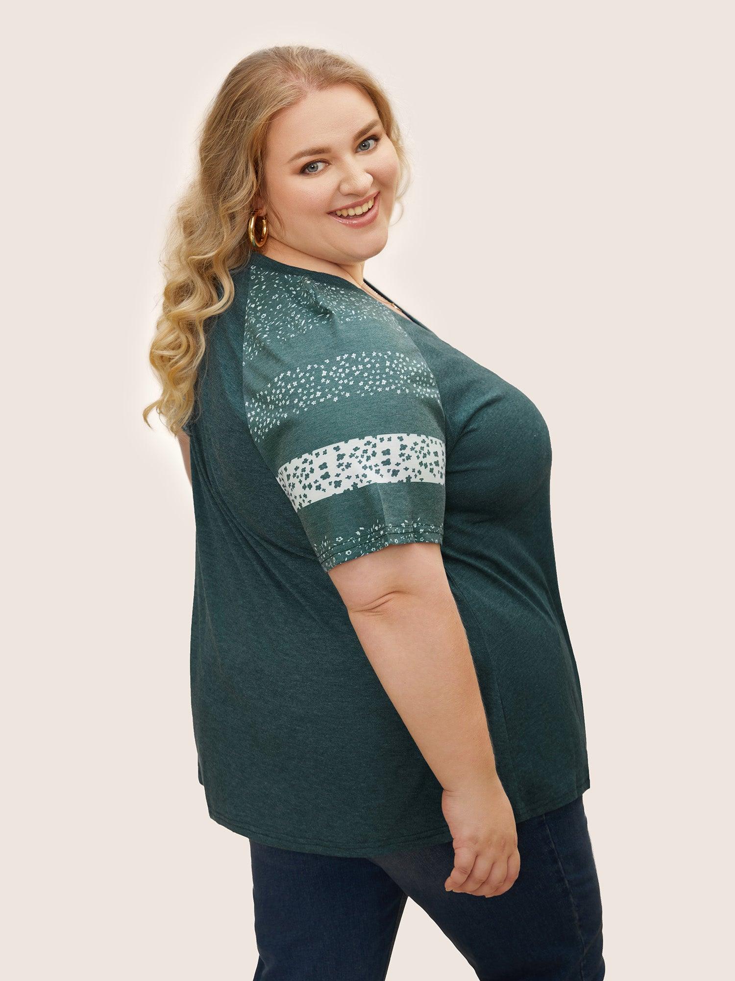 Ditsy Floral Colorblock Contrast Raglan Sleeve T-shirt Female Product Image