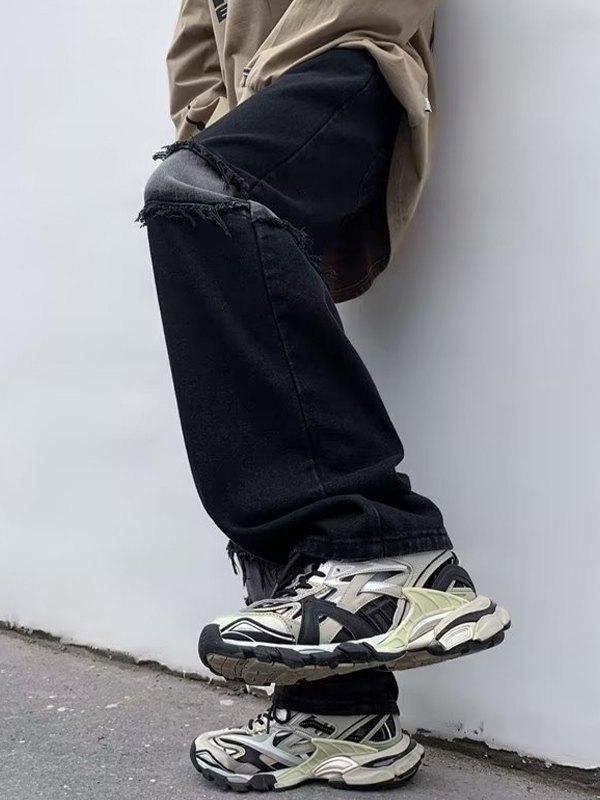Men's Patchwork Distressed Loose Jeans Product Image