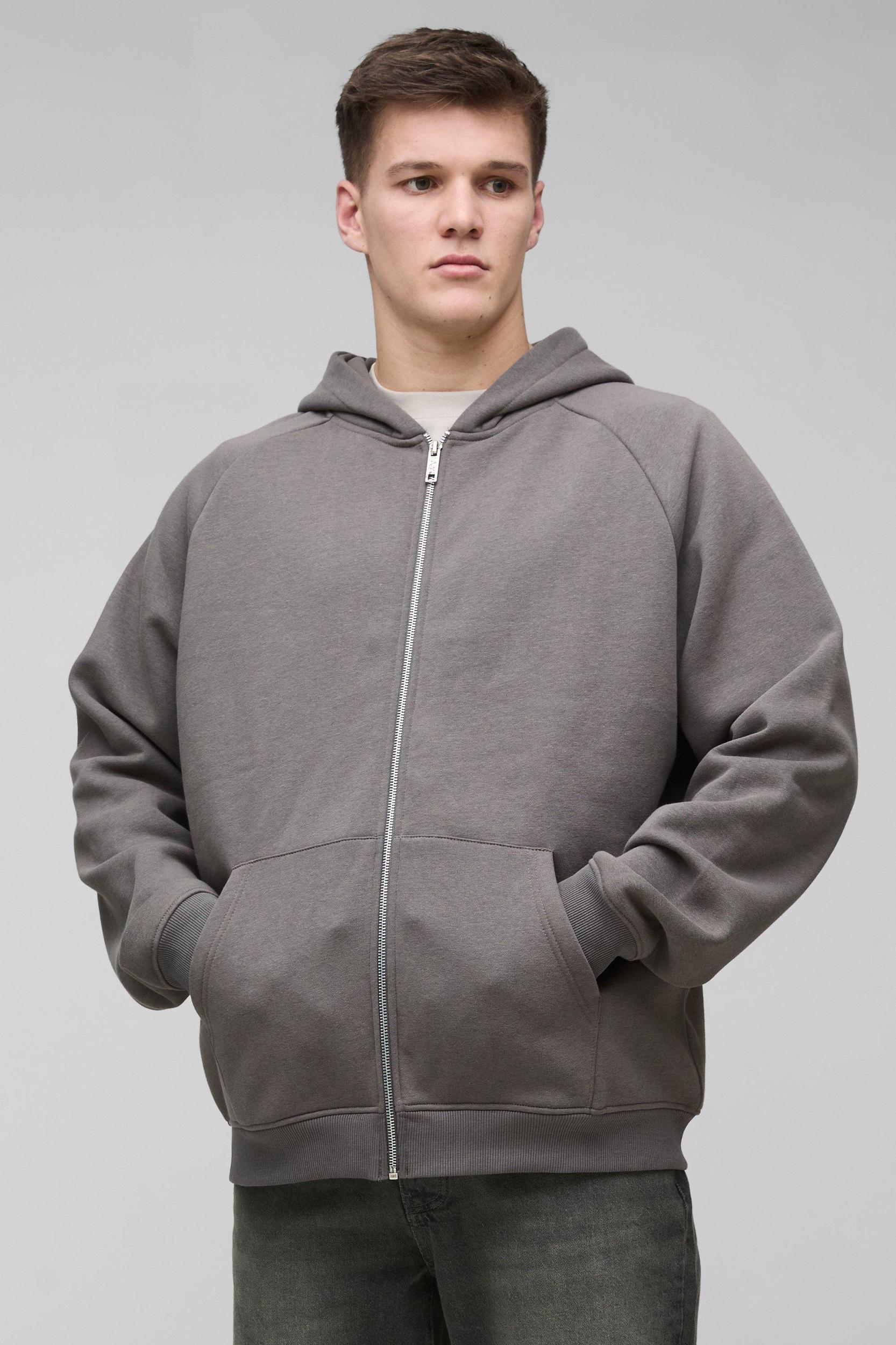 Tall Oversized Raglan Satin Applique WRLDWD Zip Thru Hoodie | boohooMAN USA Product Image