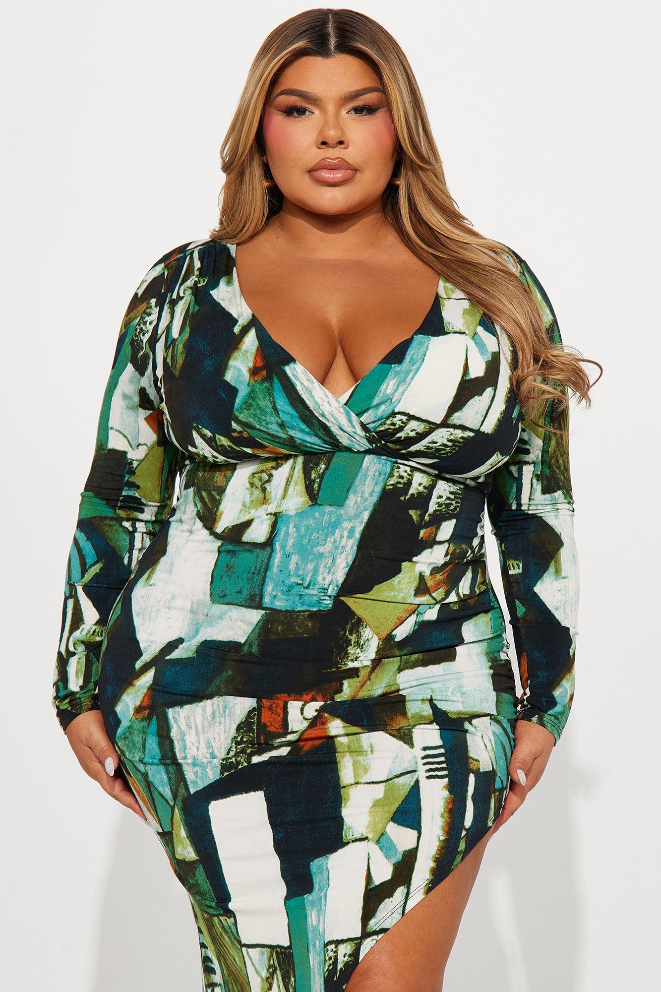 Jacqueline Abstract Midi Dress - Green/combo Product Image