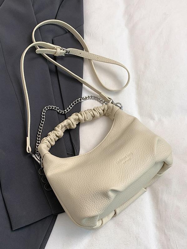Chains Pleated Solid Color Zipper Crossbody Bags Handbags Product Image