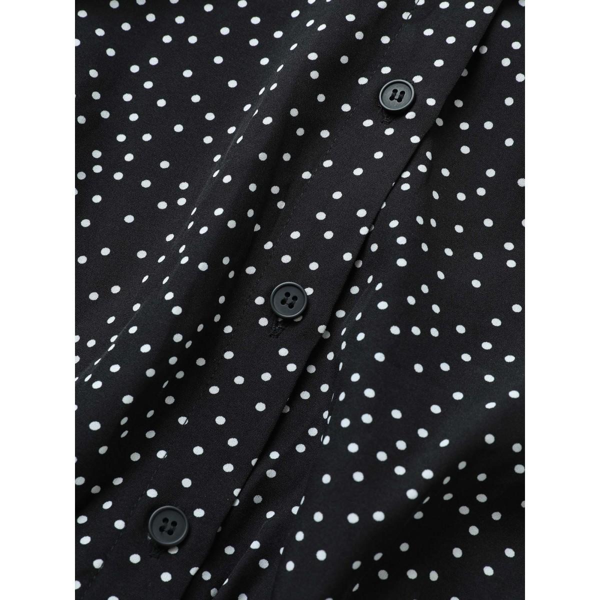 Plus Size Polka Dot Shirt Collar Pocket Button Up Dress Black Women Office Non Shirt collar Short sleeve Curvy Midi Dress BloomChic 12/L Product Image