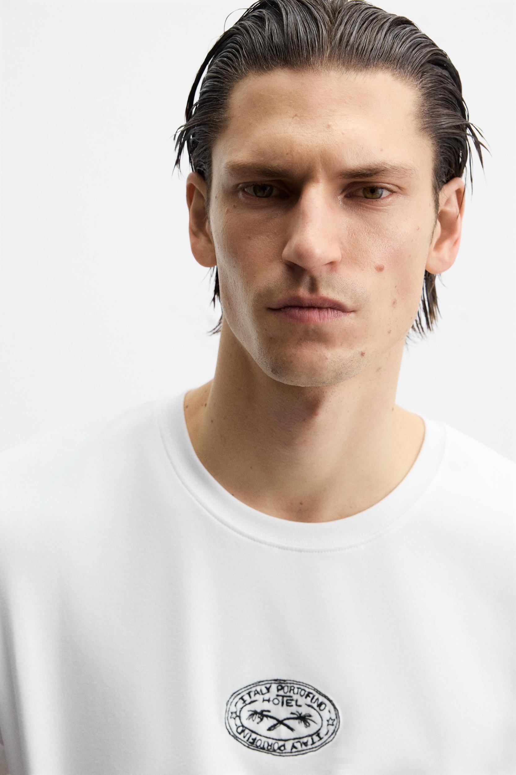 T-SHIRT WITH TONAL EMBROIDERY Product Image