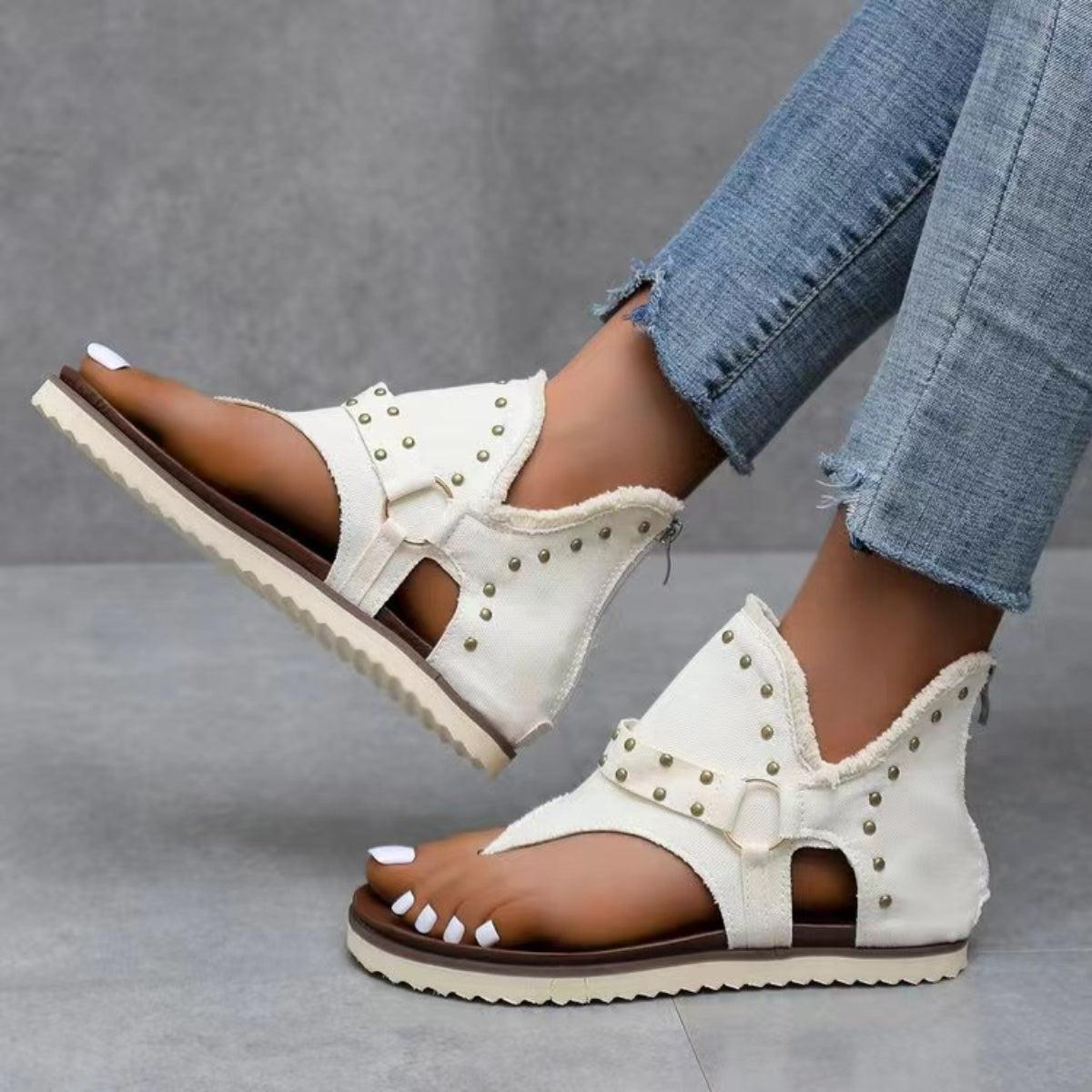 Studded Raw Hem Flat Sandals Product Image