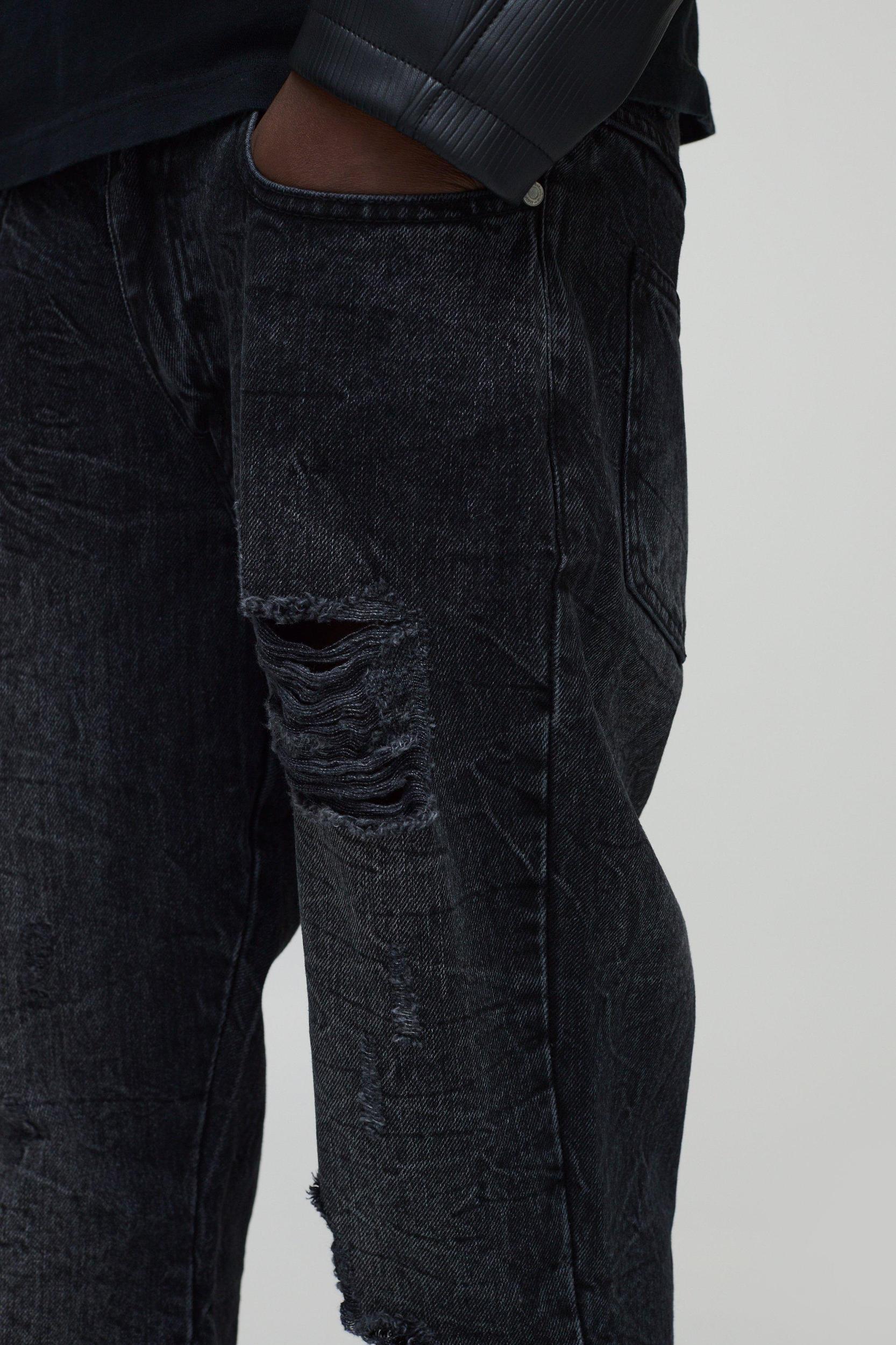 Slim Flared Ripped Washed Jeans | boohooMAN USA Product Image