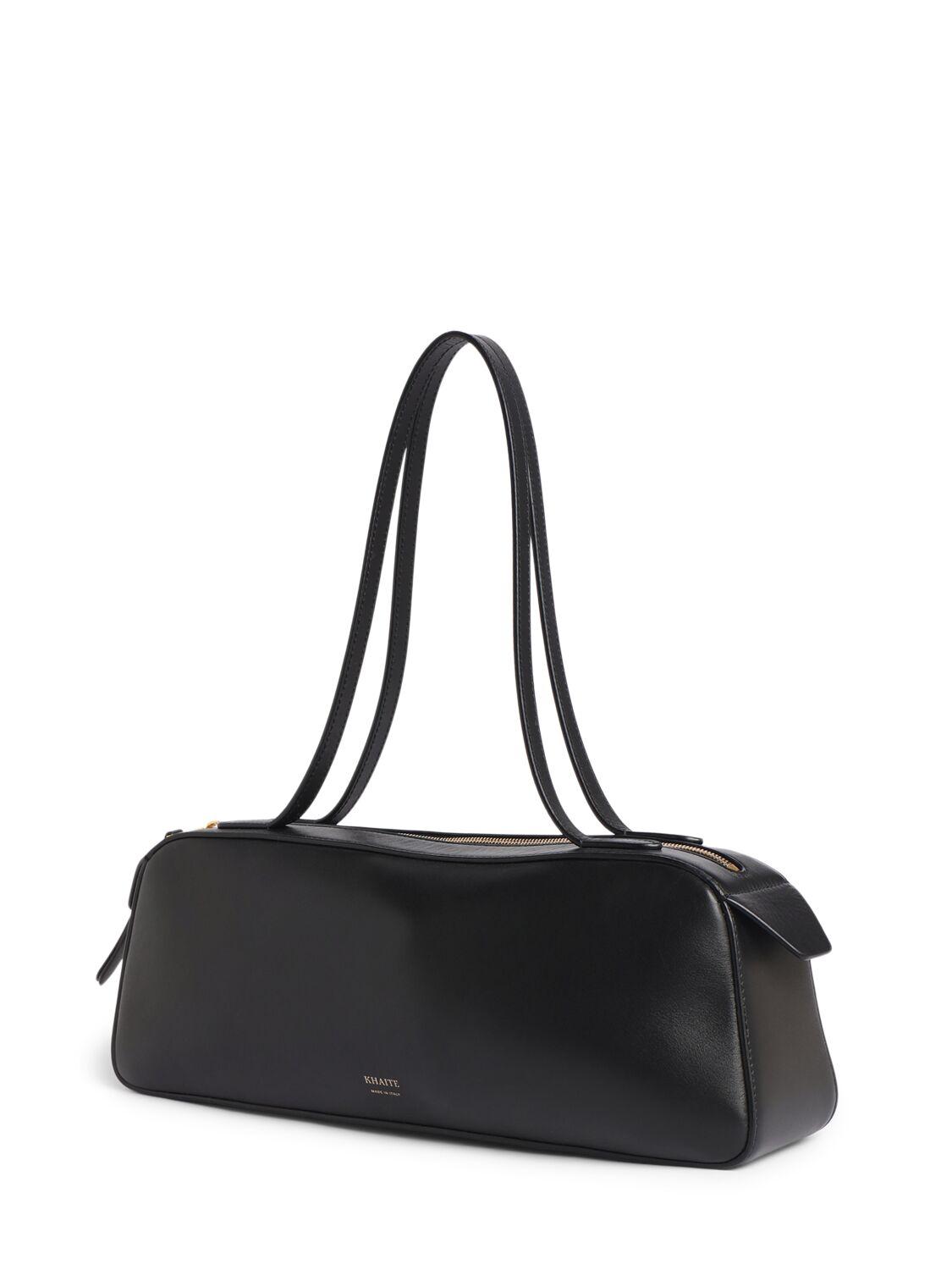 KHAITE Simona Crackle Patent Leather Shoulder Bag In Black Product Image
