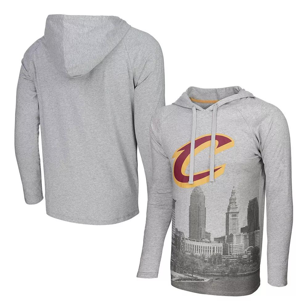 Men's Stadium Essentials Heather Gray Cleveland Cavaliers Atrium Raglan Long Sleeve Hoodie T-Shirt, Size: Medium, Grey Product Image