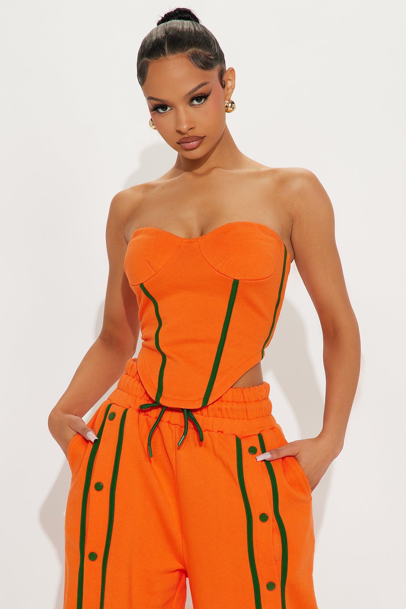 Sara Fleece Track Pant Set - Orange/combo Female Product Image