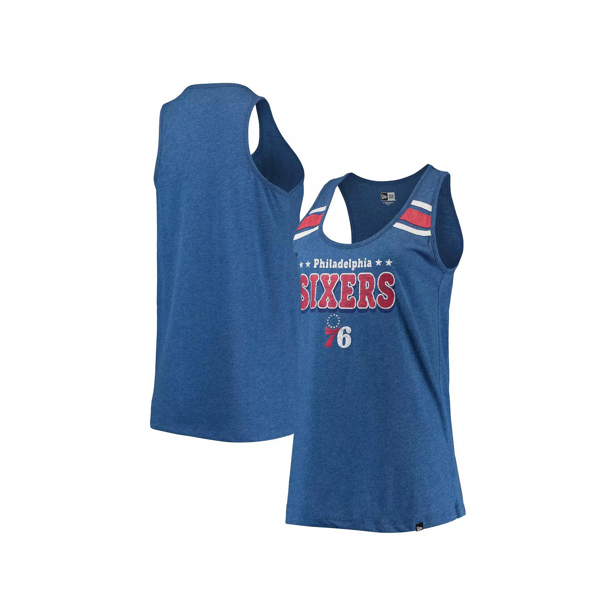 Women's New Era Heathered Royal Philadelphia 76ers Scoop-Neck Racerback Tank Top,  Product Image