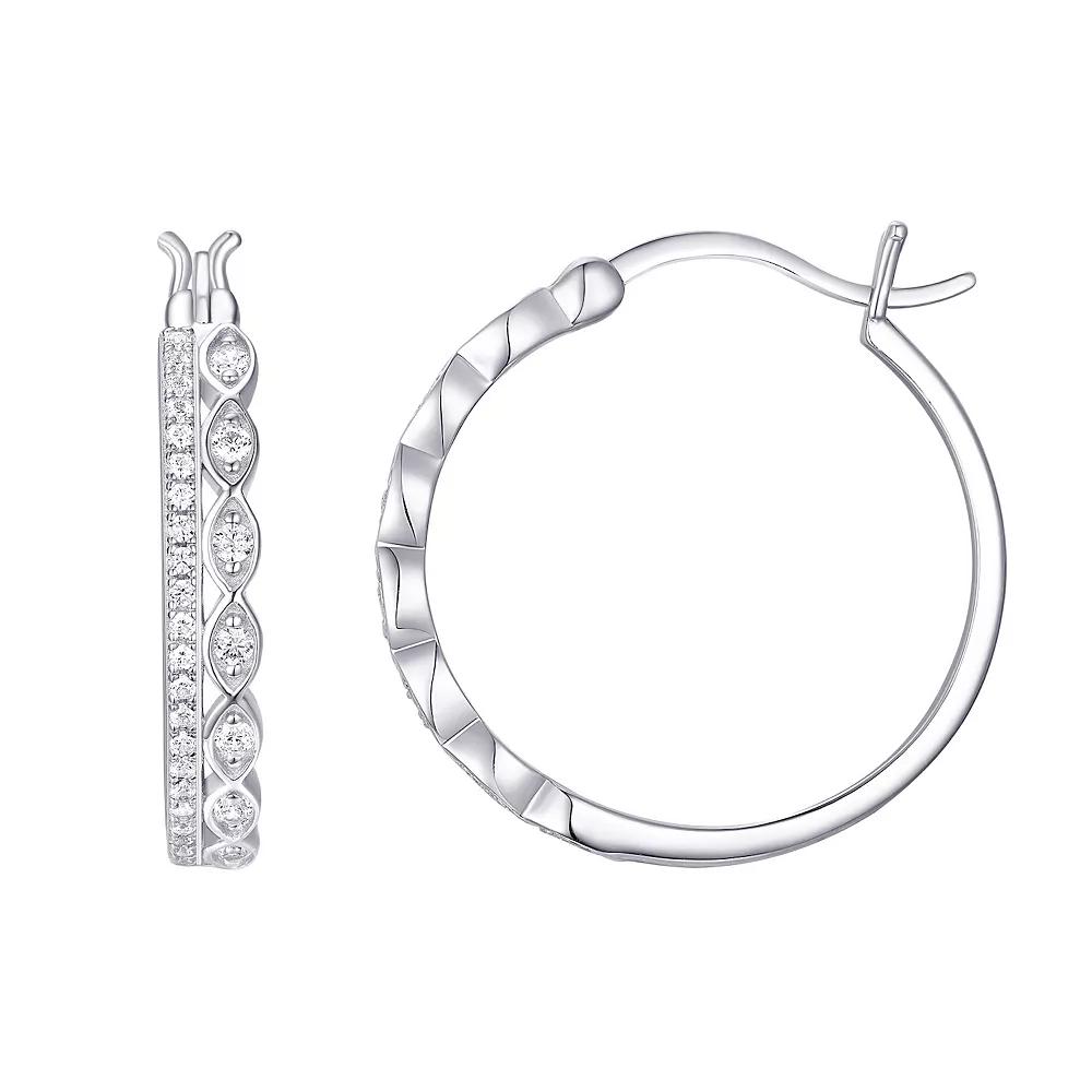 Eco Silver Luxe Sterling Silver Double Row Cubic Zirconia Hoop Earrings, Women's Product Image