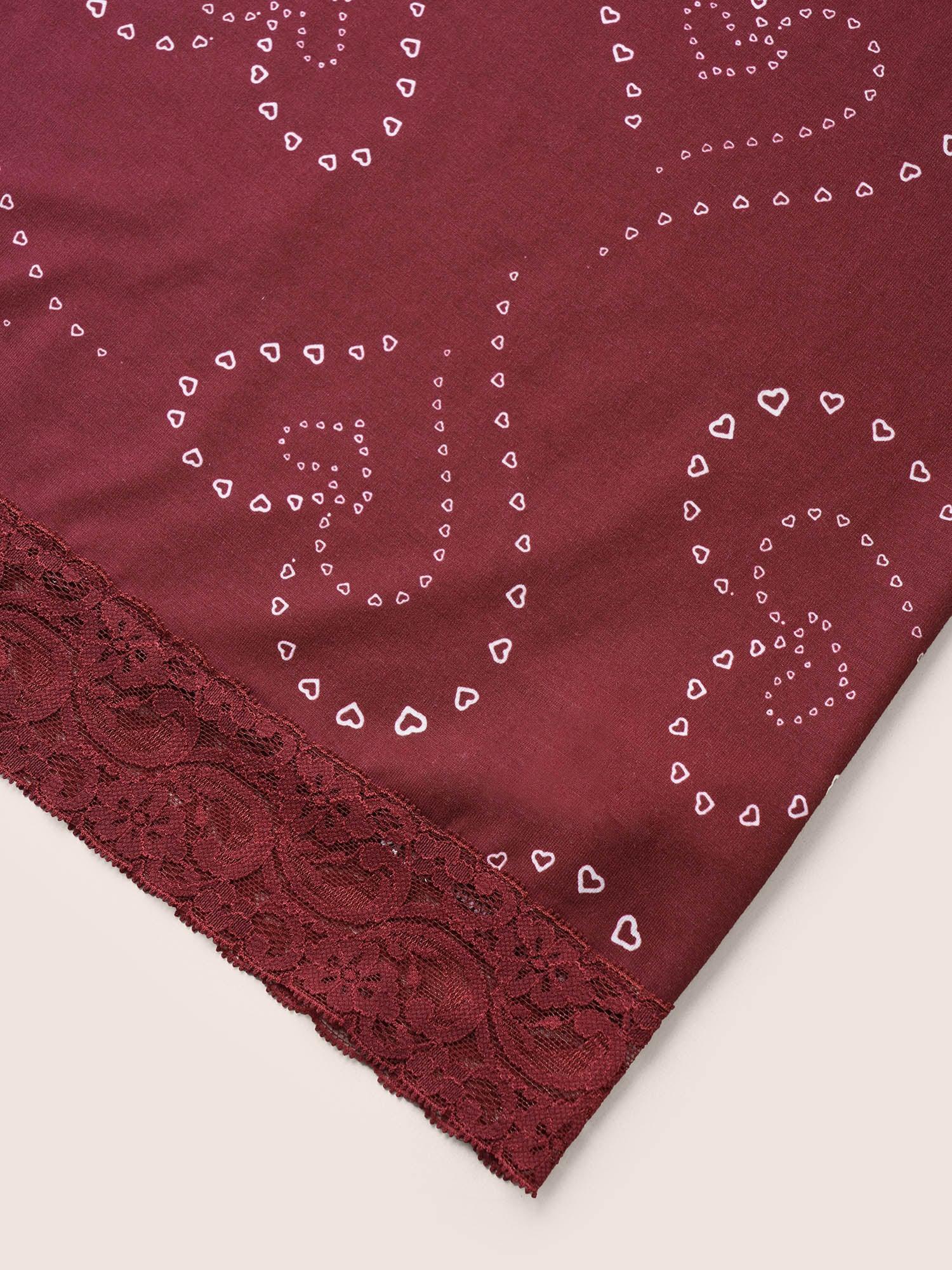 Heart Print Lace Panel Deep V Neck Sleep Dress Female Product Image