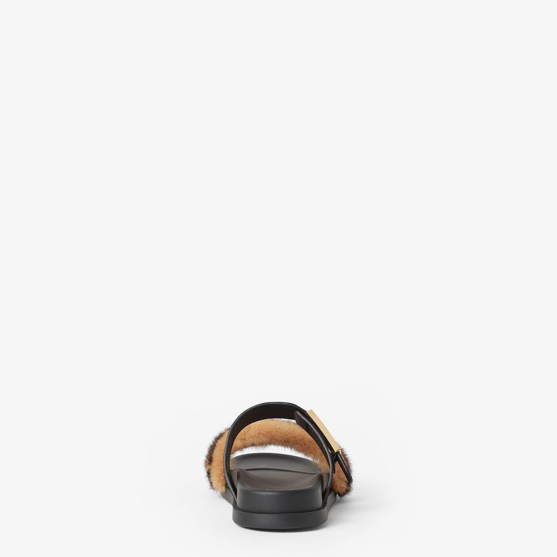 Fendi FeelBlack leather and mink FF slides Product Image