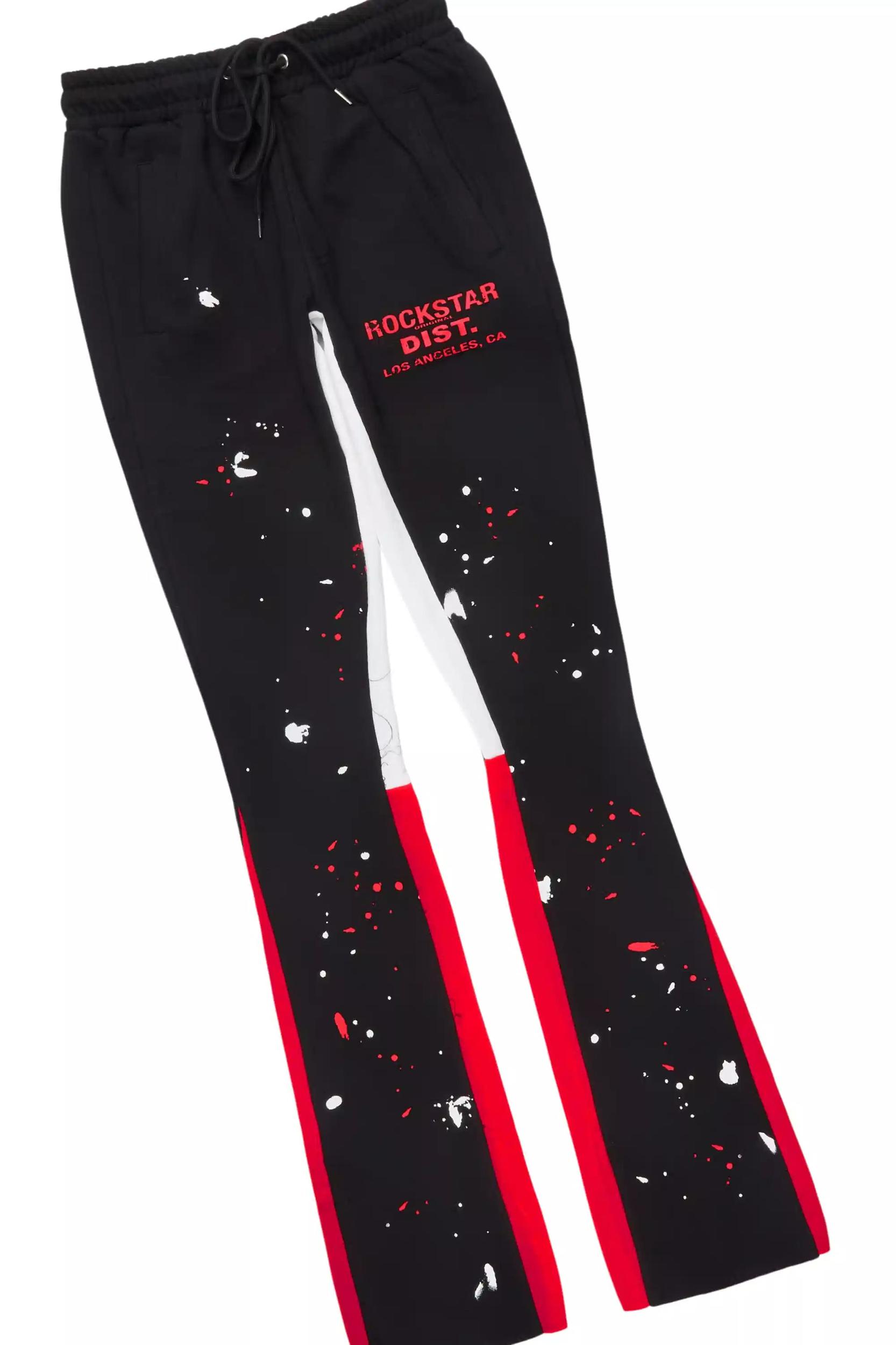 Scottie Black/Red Paint Splatter Hoodie/Stacked Flare Pant Set Male Product Image
