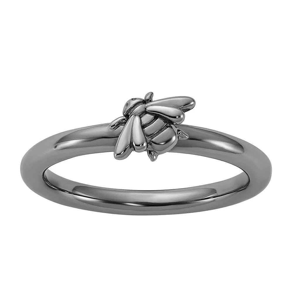 Stacks & Stones Sterling Silver Stackable Gold-Plated Bee Ring, Womens Black Rhodium Product Image