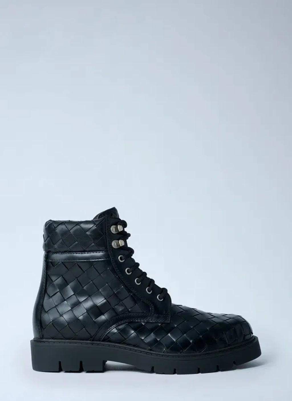 BOTTEGA VENETA Leather All-over Intrecciato Ankle Boots In Black Product Image
