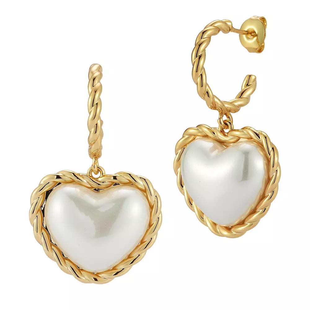 WINX 18k Gold Plated Pearl Heart Drop Earrings, Women's, Gold Tone Product Image