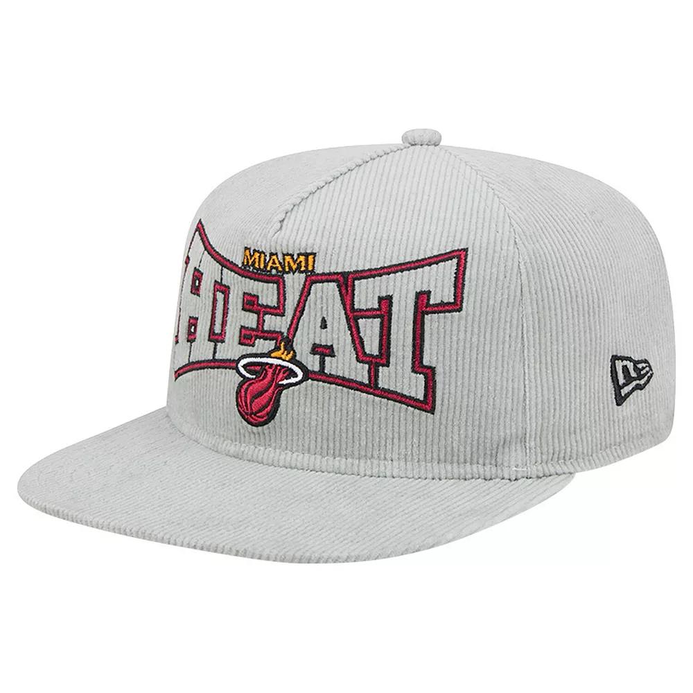 Men's New Era Gray Miami Heat Throwback Corduroy Golfer Snapback Hat, Grey Product Image