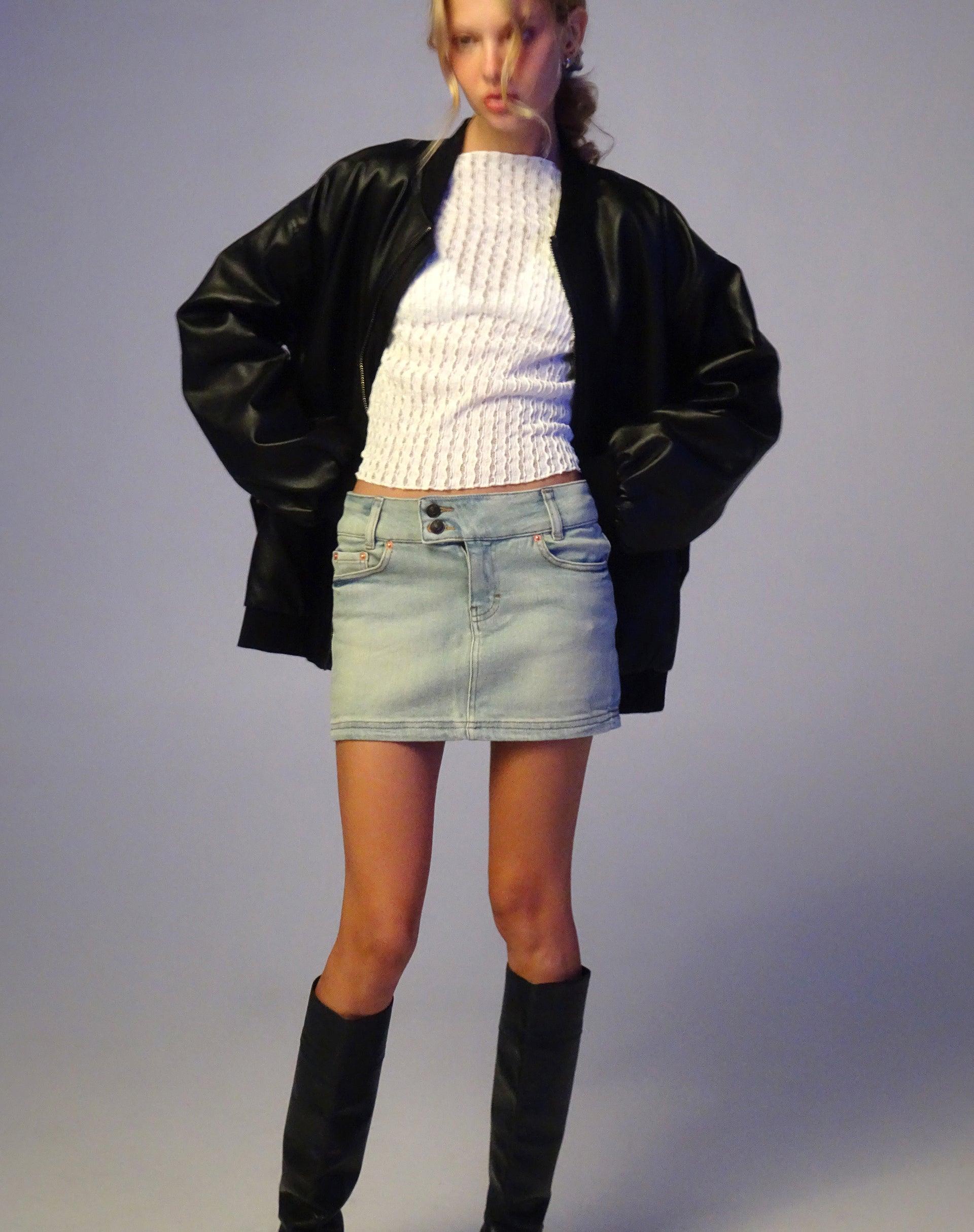 Low Rise Denim Mini Skirt in Super Bleach Female Product Image