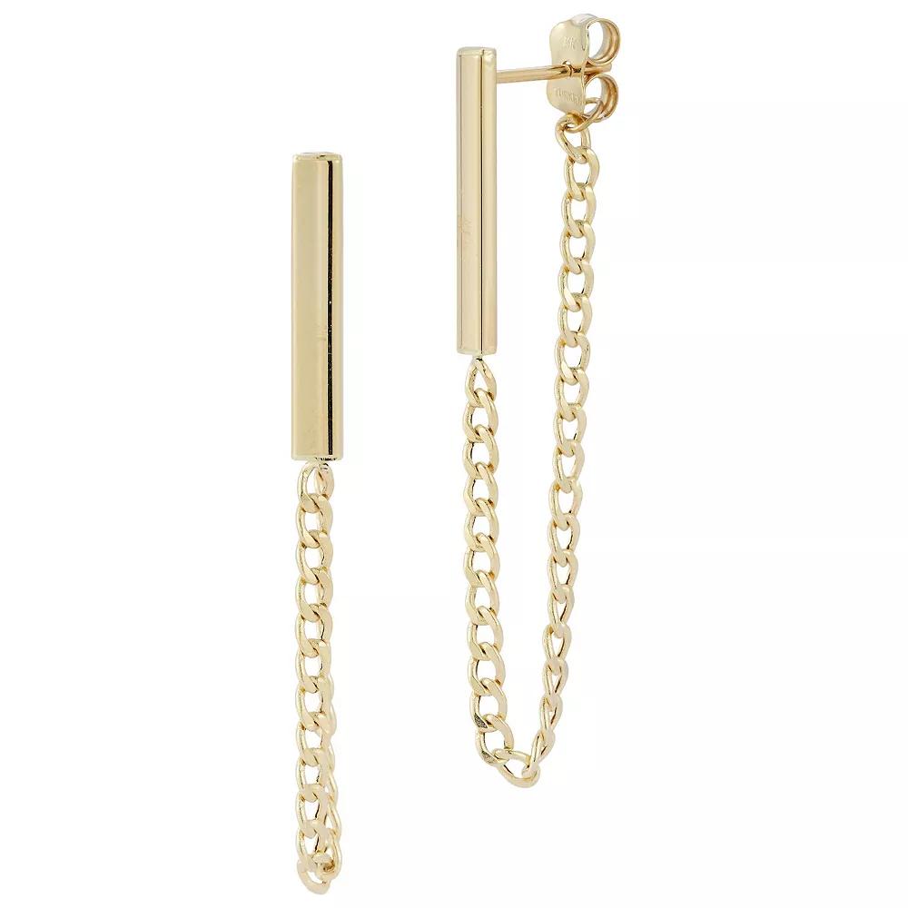 LUMINOR GOLD 14k Gold Bar Chain Front-to-Back Drop Earrings, Women's Product Image