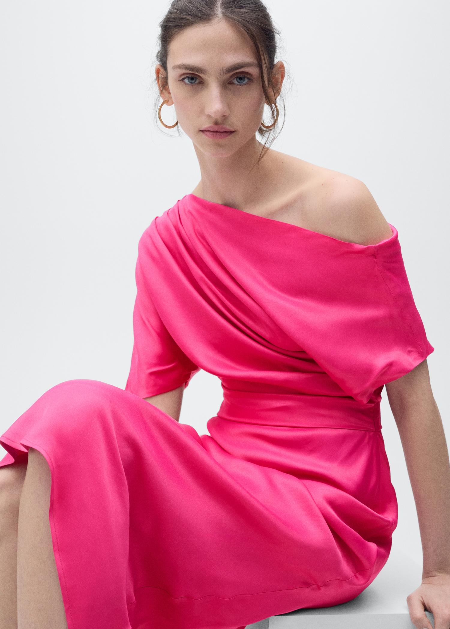 Draped asymmetrical midi-dress - Women | MANGO USA Product Image