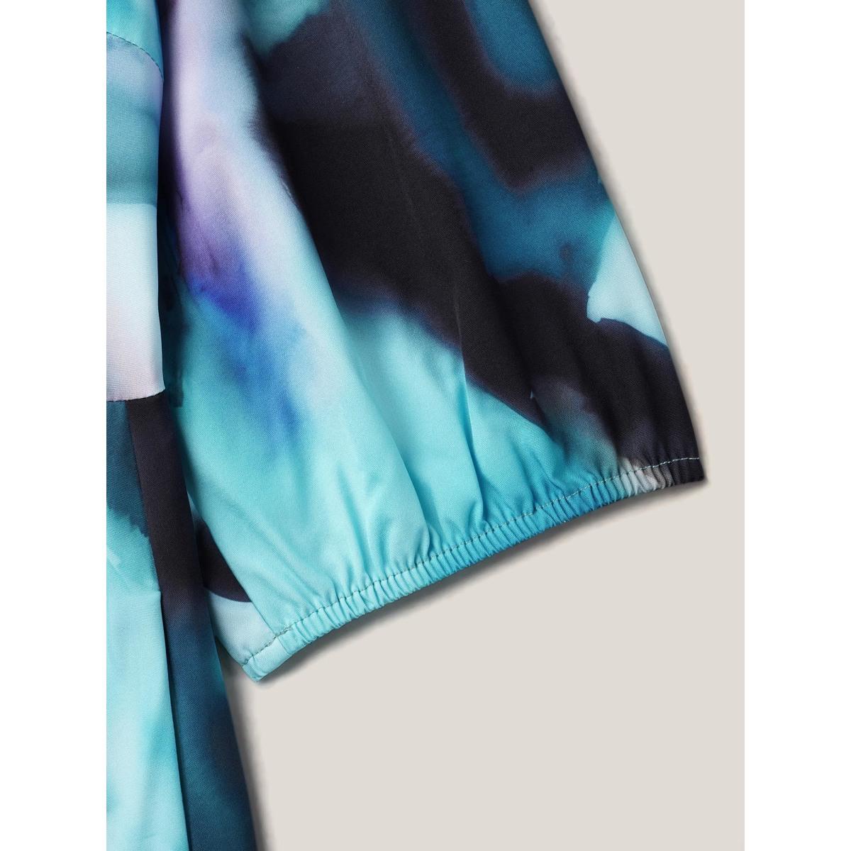 Plus Size Tie-Dye Placket V-Neck Midi Dress Arctic Women Elegant Button V-neck Elbow-length sleeve Curvy BloomChic 22-24/3X Product Image