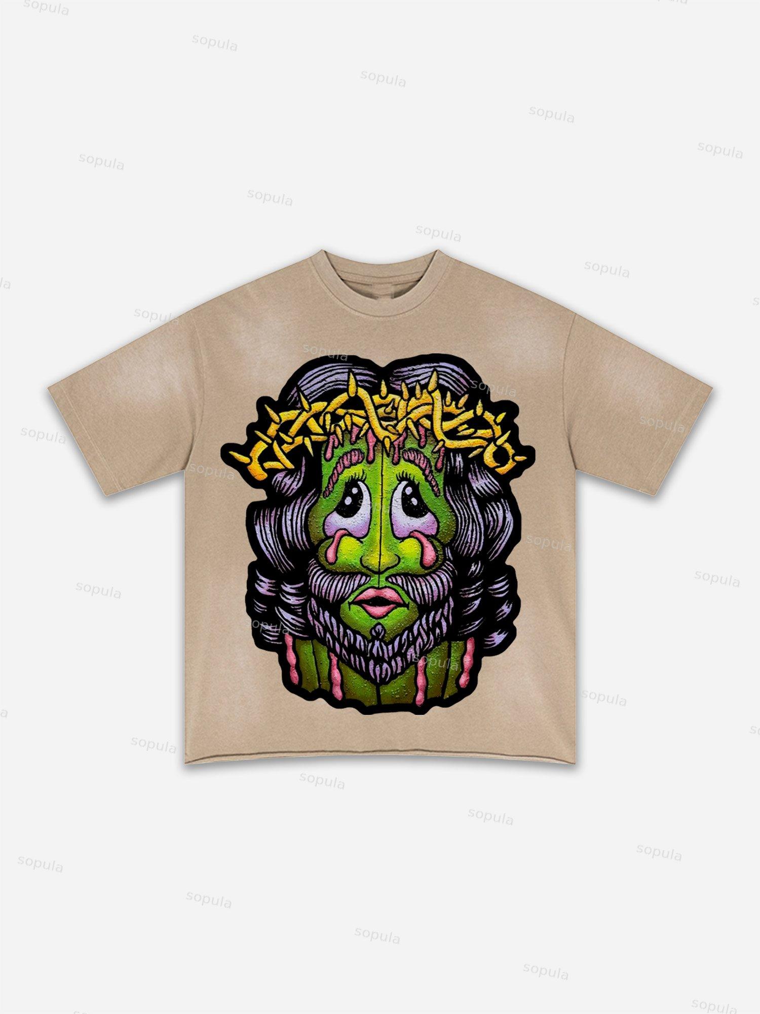 Authentic Abstract Portrait Print Washed T-shirt Product Image