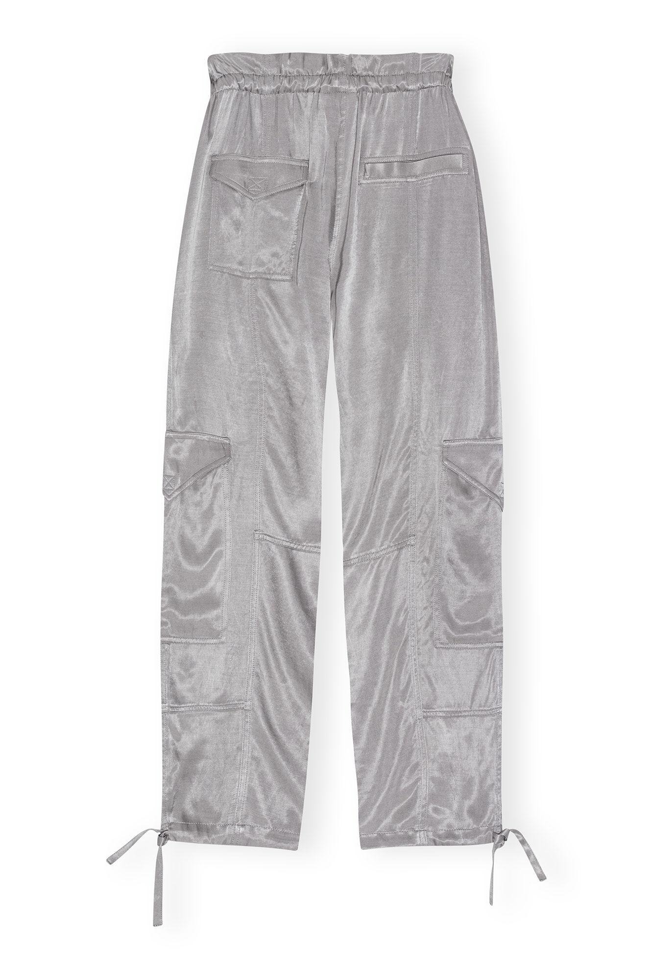 Grey Washed Satin Trousers Product Image