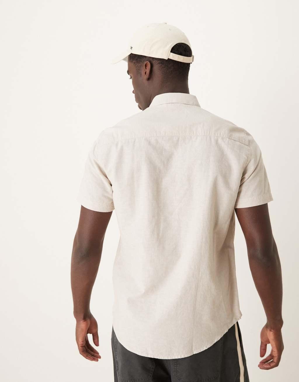 Selected homme linen blend short sleeve shirt in cream Product Image
