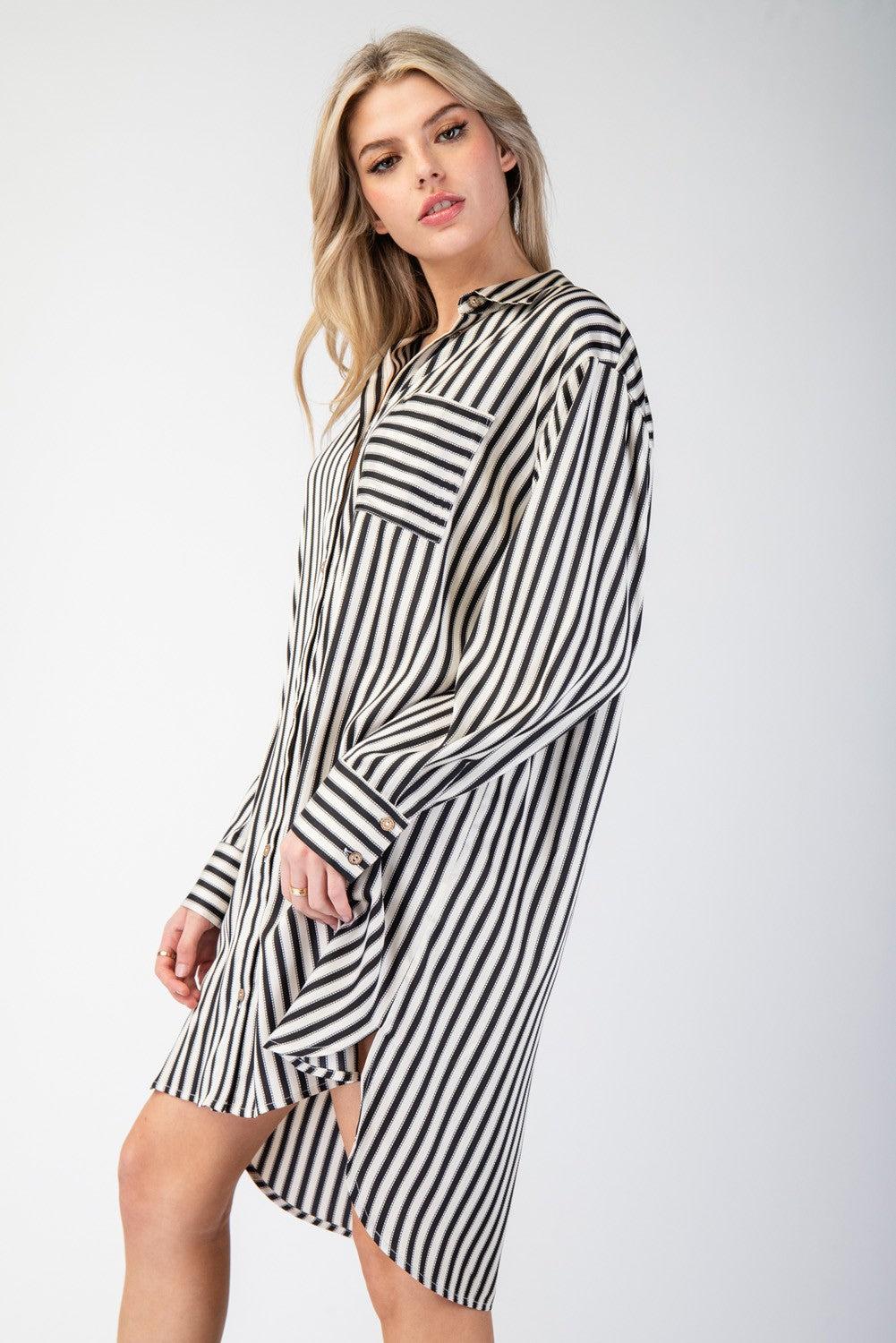 Stripe Printed Button Down Shirt Dress Product Image