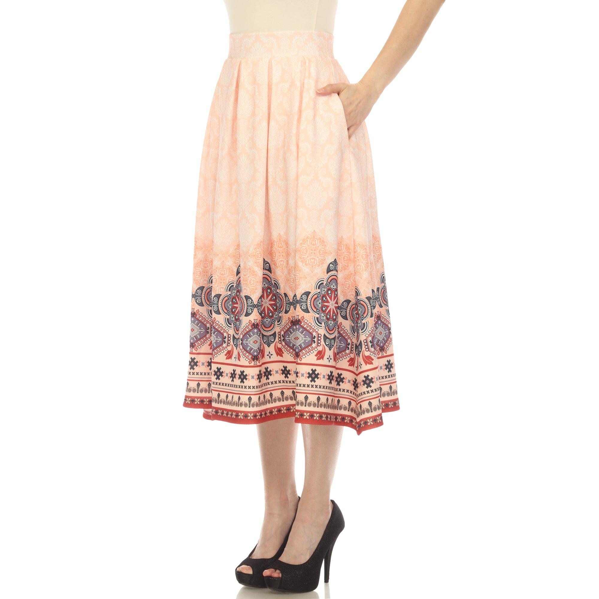 Orange Pleated Skirt with Border Prints Product Image